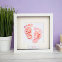 Load image into Gallery viewer, Personalised New Baby Girl or Christening Gift - Button Art Footprints in Pinks