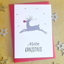 Load image into Gallery viewer, Sparkly Rudolph the Red-Nosed Reindeer Christmas Card - pack of 2, 5 or 10