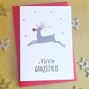 Sparkly Rudolph the Red-Nosed Reindeer Christmas Card - pack of 2, 5 or 10