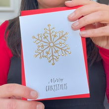 Load image into Gallery viewer, Gold glittery snowflake christmas card