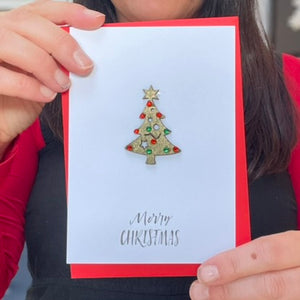 Wooden decorated Christmas tree card