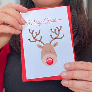 Button nosed Rudolph Christmas card
