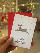 Load image into Gallery viewer, Sparkly Rudolph the Red-Nosed Reindeer Christmas Card - pack of 2, 5 or 10