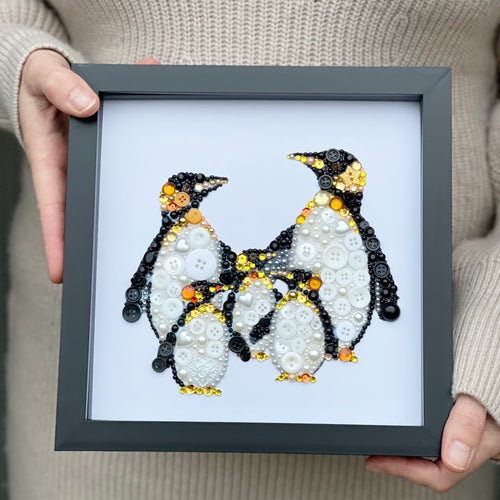 Framed Penguin Family Button Art