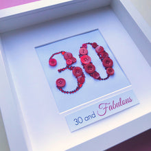 Load image into Gallery viewer, Personalised birthday age button art framed picture.