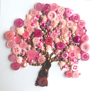 Pink blossom tree framed button artwork. Let your dreams blossom.