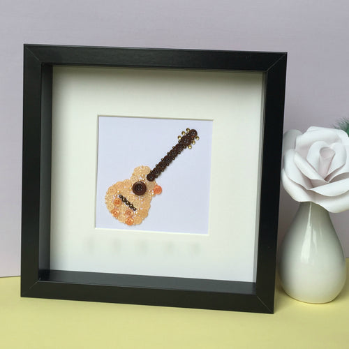 acoustic guitar button art framed picture.