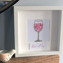 Load image into Gallery viewer, Glass of wine original button art framed picture.