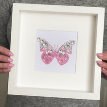 Load image into Gallery viewer, Sparkly butterly button art framed picture.