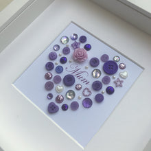 Load image into Gallery viewer, Mum personalised button art heart framed picture.