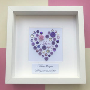 Framed heart for Mum - Personalised framed purple heart