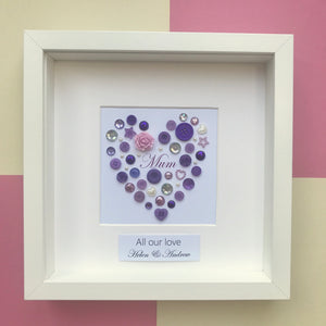Framed heart for Mum - Personalised framed purple heart