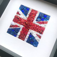 Load image into Gallery viewer, Union Jack button art framed picture. Perfect for any living room or office.