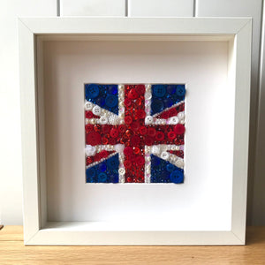 Union Jack button art framed picture. Perfect for any living room or office.