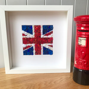 Union Jack button art framed picture. Perfect for any living room or office.