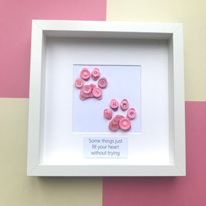 Personalised paw prints button art framed picture.