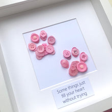 Load image into Gallery viewer, Personalised paw prints button art framed picture.
