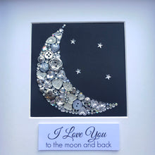 Load image into Gallery viewer, sparkly moon and stars button art framed picture.
