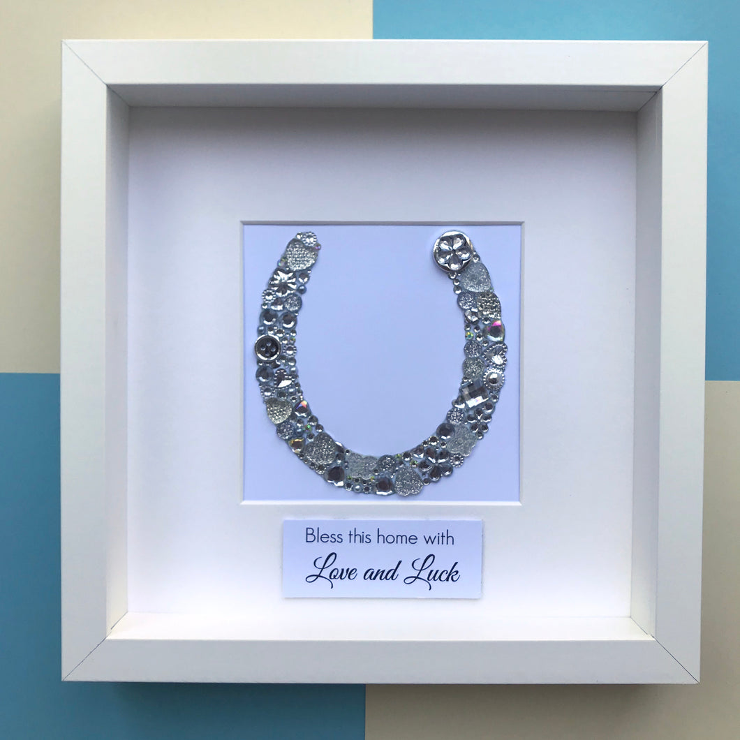 Personalised button art horse shoe framed picture