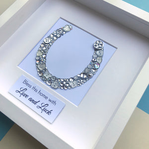 Personalised button art horse shoe framed picture