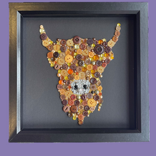 Load image into Gallery viewer, Highland Cow Rustic Wall Art  - Framed Button Art