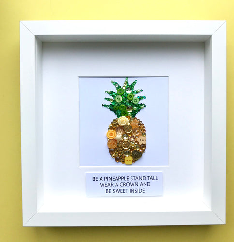 Sparkly gold pineapple button artwork - personalised and original