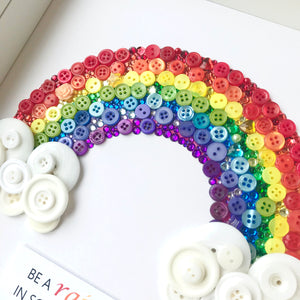 Sparkly Rainbow framed button art nursery decor | Child's bedroom art