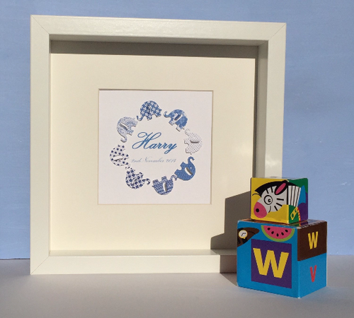 circle of blue elephants framed nursery picture