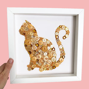 Ginger Cat Wall Art  - framed button art