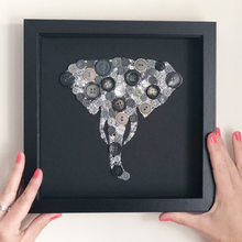 Load image into Gallery viewer, 14th Wedding Anniversary Gift - Framed Elephant Head Button Art - Ivory Anniversary