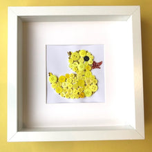 Load image into Gallery viewer, yellow duck nursery button art framed picture.