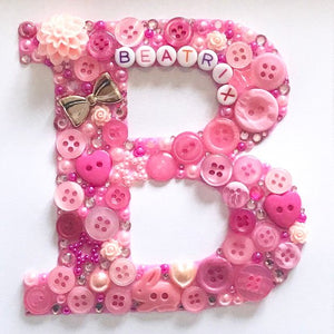 Button art initial letter framed picture