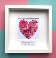 Load image into Gallery viewer, Button art heart. Personalised thank you teacher present.