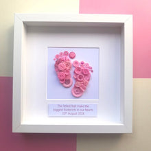 Load image into Gallery viewer, Framed pink button art baby footprints