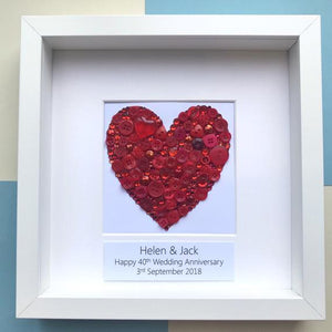 Ruby Wedding handmade button heart art gift.