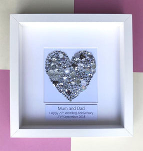 Silver Wedding 25th Anniversary Personalised Gift. Original button artwork. 