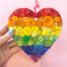 Load image into Gallery viewer, Hanging Heart Button Art - Rainbow 15cm