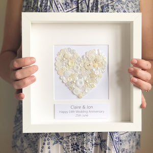 Ivory Anniversary button ivory heart, framed picture