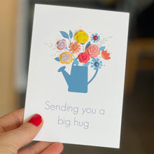 Load image into Gallery viewer, Sending You A Big Hug Handmade Card, A6, Watering Can of Flowers
