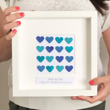 Load image into Gallery viewer, Sapphire 45th anniversary blue button art heart framed picture