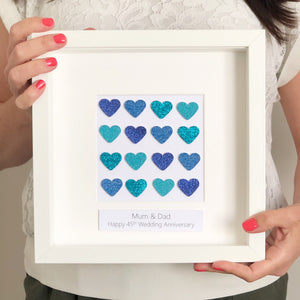Sapphire 45th anniversary blue button art heart framed picture