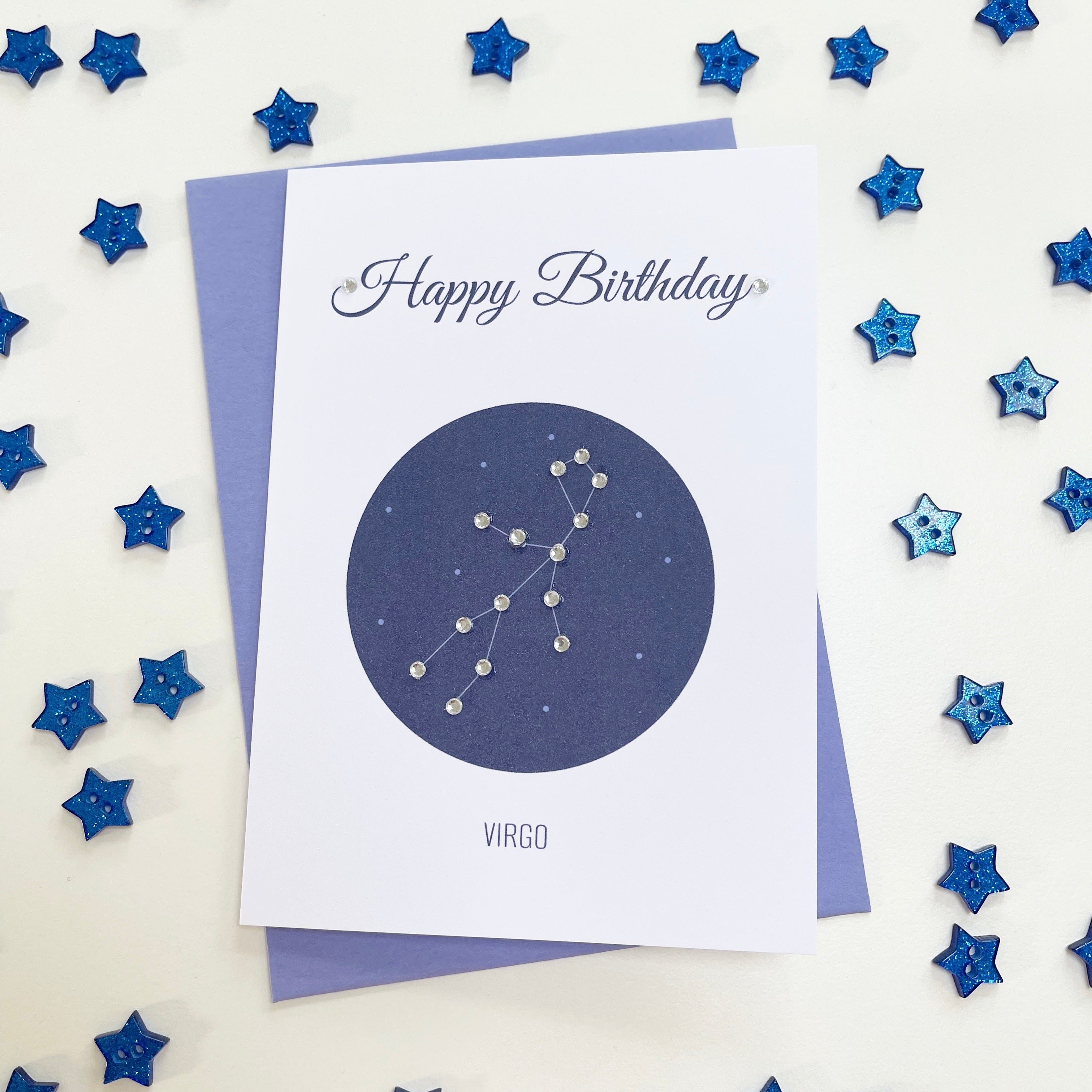 Virgo constellation zodiac birthday card Lavender House Gift Company