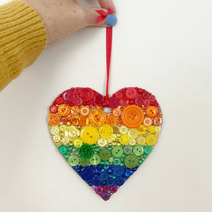 Hanging Heart Button Art - Rainbow 15cm