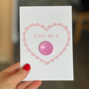 Handmade New Baby Card, Cute as a Button Pink
