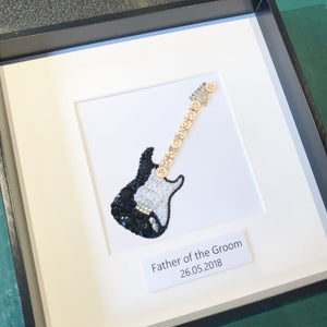 Electric guitar button art personalised framed picture.