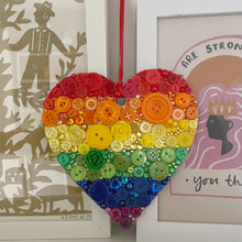 Load image into Gallery viewer, Hanging Heart Button Art - Rainbow 15cm