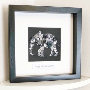 14th Wedding Anniversary Gift - Personalised Elephant Button Art - Ivory