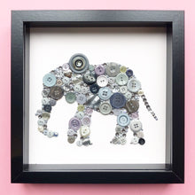 Load image into Gallery viewer, 14th Wedding Anniversary Gift - Framed Elephant Button Art on White - Ivory