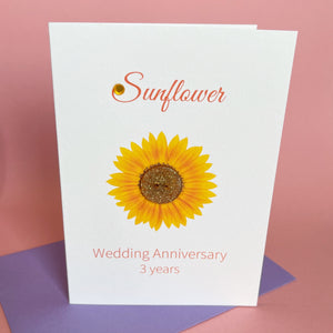Sunflower Wedding Anniversary Card | 3rd Anniversary Flower