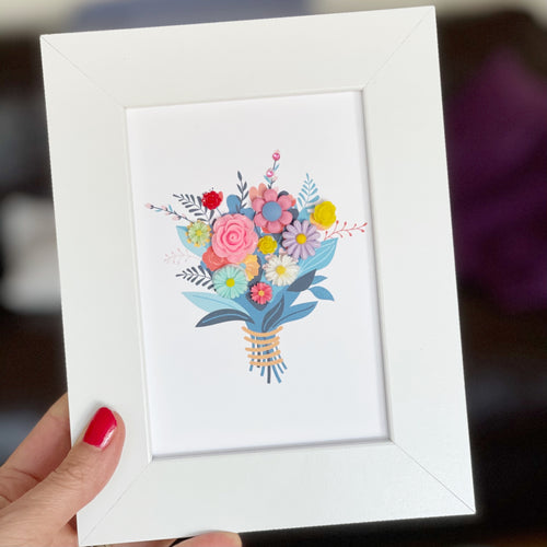 Framed Handmade Bouquet of Flowers Picture
